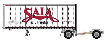 Trainworx 4289205 N Scale 28' Pup Van Trailer with Converter Dolly - Assembled -- Saia 2 (white, red, LTL Freight Markings)