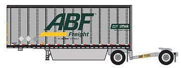 Trainworx 4289308 N Scale 28' Pup Van Trailer with Converter Dolly - Assembled -- ABF Freight 2 (gray, green, yellow, Large Centered Logo)