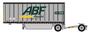 Trainworx 4289308 N Scale 28' Pup Van Trailer with Converter Dolly - Assembled -- ABF Freight 2 (gray, green, yellow, Large Centered Logo)