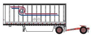 Trainworx 4289405 N Scale 28' Pup Van Trailer with Converter Dolly - Assembled -- GI Trucking 2 (white, red, blue)
