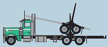 Trainworx 47987 N Scale Peterbilt 379 Log Truck with Trailer - Assembled -- Jack Buell (green, white)