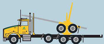 Trainworx 48086 N Scale Kenworth T800 Log Truck with Trailer - Assembled -- Weyerhaeuser (yellow, green, black)