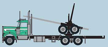 Trainworx 49087 N Scale Kenworth W900 Log Truck with Trailer - Assembled -- Jack Buell (green, white)