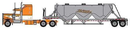 Trainworx 590011 N Scale Tractor with Dry Bulk Trailer - Assembled -- Tri-State Commodities (orange, white, Toad's Pad Tractor)