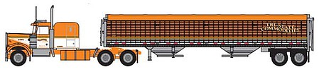 Trainworx 590012 N Scale Tractor with Grain Trailer - Assembled -- Tri-State Commodities (orange, white, American Graffiti Tractor)