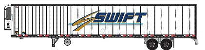 Trainworx 6537611 N Scale 1990s 53' Reefer Trailer - Assembled -- Swift 1072 (1990s, white, blue, gold)