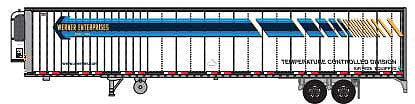 Trainworx 6538811 N Scale 1990s 53' Reefer Trailer - Assembled -- Werner (1990s-2010s, white, blue, yellow, Arrow Graphic)