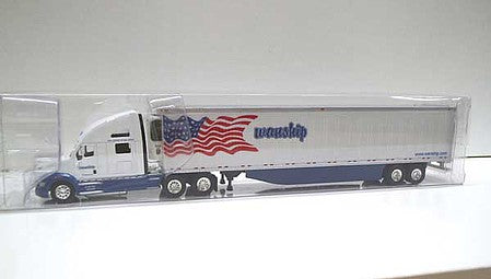 Trucks 'N Stuff 94689 HO Scale Kenworth T700 Sleeper Cab Tractor with 53' Reefer Trailer - Assembled -- Wanship (white, blue, red, US Flag)