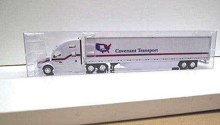 Trucks 'N Stuff TNS028 HO Scale Kenworth T680 Sleeper Cab Tractor with 53' Dry Van Trailer - Assembled -- Covenant (white, blue, red)