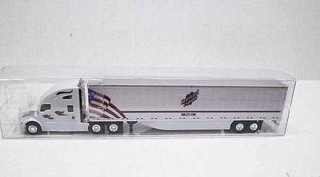 Trucks 'N Stuff TNS034 HO Scale Kenworth T680 Sleeper Cab Tractor with 53' Dry Van Trailer - Assembled -- Heartland Express (white, red, blue, US Flag Graphics)