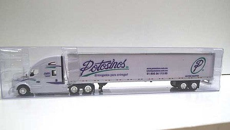 Trucks 'N Stuff TNS035 HO Scale Kenworth T680 Sleeper Cab Tractor with 53' Dry Van Trailer - Assembled -- Potosinos (white, blue, green, Spanish Lettering)