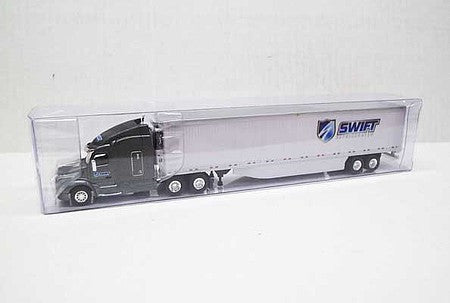 Trucks 'N Stuff TNS141 HO Scale Peterbilt 579 Sleeper Cab Tractor with 53' Reefer Trailer - Assembled -- Swift Refrigerated (Gray Cab; White, Blue Trailer)