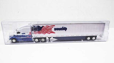 Trucks 'N Stuff TNS150 HO Scale Peterbilt 579 Sleeper Cab Tractor with 53' Reefer Trailer - Assembled -- Wanship (white, red, blue, US Flag Graphics)
