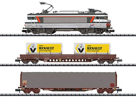 Trix 11142 N Scale French Freight Train Starter Set with Mobile Station - DCC-Digital - Minitrix -- French National Railways SNCF - Class 7200 Electric, Track Oval