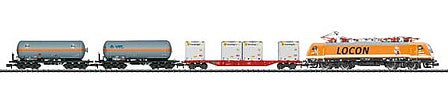 Trix 11143 N Scale Freight Train Starter Set w/DCC - Minitrix -- Locon - ES 64 F4 Electric, 3 Cars, 44 x 20" Track Oval, Mobile Station