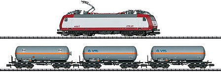 Trix 11144 N Scale Freight Train Starter Set w/DCC - Minitrix -- Luxembourg National Railway CFL - Class 400 Elok, 3 Cars, Oval, Mobile Station
