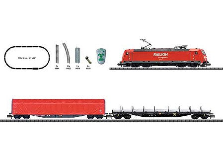 Trix 11145 N Scale Electric Freight Digital Starter Set - Minitrix -- German Federal Railway - Class 185.2 Elok, 2 Cars