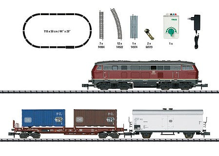 Trix 11146 N Scale Diesel Freight Starter Set - Standard DC - Minitrix - My Hobby -- German Federal Railroad DB Class 216, 2 Cars, Track Oval, Digital Controller
