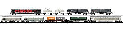 Trix 15074 N Scale Minitrix Modern Railroading 10-Car Freight Set - Ready to Run -- Mixed Roadnames