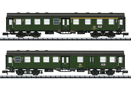 Trix 15077 N Scale Type AByg 1st-2nd Class - Type BDyg 2nd Class-Baggage Rebuild Car Set - Ready -- German Federal Railroad DB (Era IV 1981, green, black)