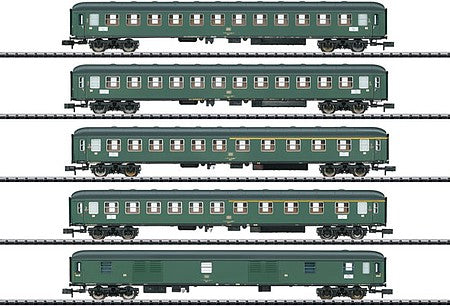 Trix 15219 N Scale D 360 Express 5-Car Passenger Set - Ready to Run - Minitrix -- German Federal Railway (Era IV 1975, green)