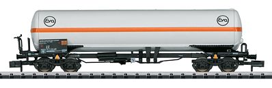 Trix 15300 N Scale Pressurized Gas Tank Car - Ready to Run - Minitrix -- Eisenbahn-Verkehrsmittel-Aktiengesellschaft EVA (Era IV; white, orange)