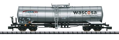 Trix 15304 N Scale Petroleum Oil Tank Car - Ready to Run - Minitrix -- Wascosa (Era V; silver, orange, black)