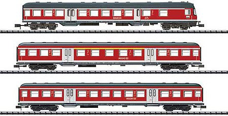 Trix 15306 N Scale Regional Express 3-Car Set - Ready to Run - Minitrix -- German Federal Railway (Era VI; red, black, white)