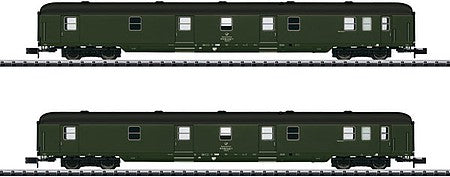 Trix 15311 N Scale Type Poste-c/26 1-54 Mail Car 2-Pack - Ready to Run - Minitrix -- German Postal System Gex (Era IV 1988, green)