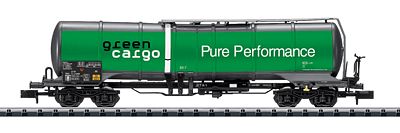 Trix 15367 N Scale Kerosene/Aviation Fuel Tank Car - Ready to Run - Minitrix -- Green Cargo (Era VI; green, white, black)
