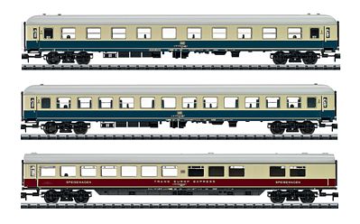 Trix 15377 N Scale Historic IC 2410 3-Car Passenger Set - Ready to Run - Minitrix -- 1 Each Aimz 261.5, Bimz 264.7 & WRmh 132.1; German Federal Railway (Era VI)