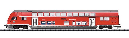 Trix 15380 N Scale Regio Type DBpbzfa 766.0 2nd Class Bi-Level Cab Car - Ready to Run - Minitrix -- German Federal Railway - Regio (Era VI; red, gray)
