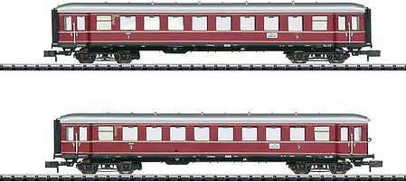 Trix 15405 N Scale 2 Type C4ylb-43/52 and 1 C4ylf-43/52 Cab Car Set - Ready to Run - Minitrix -- German Federal Railroad DB (Bamberg Scheme, Era III 1954, red, silver)