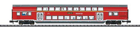 Trix 15412 N Scale Type DABpza 785.1 1st/2nd Class Bi-Level Car - Ready to Run - Minitrix -- German Federal Railway (Era VI; red, gray, white)