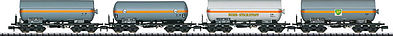 Trix 15415 N Scale 4-Axle Pressurized Gas Tank Car 4-Pack - Ready to Run -- 1 Each: Eva RR Transport, VTG, Ruhr Nitrogen & BP (Era III 1980s)