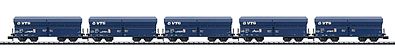 Trix 15447 N Scale Type Falns Hopper Car 5-Pack - Ready to Run -- VTG/HGK (Era VI, blue)
