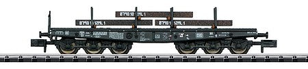 Trix 15453 N Scale Type Sa 705 Heavy-Duty Flatcar with Steel Load - Ready to Run - Minitrix -- German Federal Railway (Era IV, black)