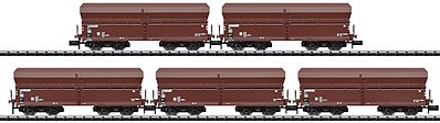 Trix 15457 N Scale Minitrix Type Fals Hopper Car 5-Pack - Ready to Run -- German Federal Railway (Era IV; Boxcar Red, Weathered)