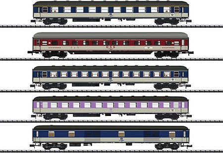 Trix 15473 N Scale D 730 5-Car Passenger Set - Ready to Run - Exclusiv -- German Federal Railway (Era IV 1974, 5 Schemes)
