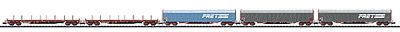 Trix 15476 N Scale French National Railways SNCF Era VI 5-Car Freight Set - Ready to Run -- Includes 3 Type Ril(n)s Sliding Tarp & 2 Type Rs Stake Cars
