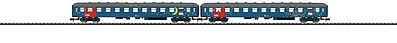 Trix 15480 N Scale Type Bcm Slumber Coach 2-Car Passenger Set - Ready to Run - Minitrix -- Danish State Railways DSB (Era V; black, red, Yellow Moon & Stars)