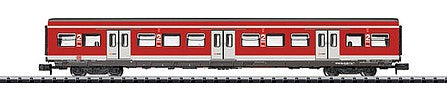 Trix 15490 N Scale Type Bx 794.1 S-Bahn 2nd Class Coach - Ready to Run - Minitrix -- German Federal Railway #147 009-5 (Era VI; red, white, gray)