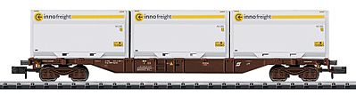 Trix 15520 N Scale Minitrix Type Sgnss Container Flatcar w/XXL WoodTainer Load - Ready to Run -- Austrian Federal Railways OBB (Era VI, brown; 3 Innofreight Containers, white)