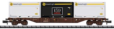 Trix 15521 N Scale Minitrix Type Sgnss Container Flatcar w/XXL WoodTainer Load - Ready to Run -- Austrian Federal Railways OBB (Era VI, brown; Innofreight, Marklin Containers)