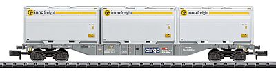 Trix 15523 N Scale Minitrix Type Sgnss Container Flatcar w/XXL WoodTainer Load - Ready to Run -- Swiss Federal Railways SBB (Era VI, gray; 3 Innofreight Containers, white)