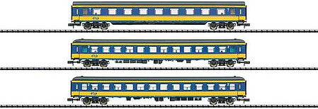 Trix 15547 N Scale ICL Express 3-Car Set - Ready-to-Run - Mini-Trix -- Dutch Railways NSR (Era VI 2009; blue, yellow)