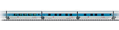 Trix 15551 N Scale Talgo 3-Car Articulated Add-On Set (2 Sleepers & Slumbercoach) - Ready to Run -- German Federal Railway (Era V, Night Train Scheme; blue, white)