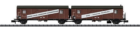 Trix 15568 N Scale Type Gllmhs 37 2-Unit LCL Boxcar - Ready to Run - Minitrix -- LGB (50th Anniversary Scheme; Boxcar Red, white; 2018 Marklin Museum Car)