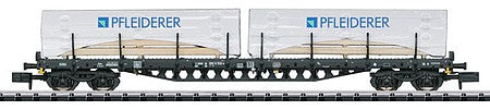 Trix 15569 N Scale Type Rs 684 4-Axle Flatcar with Wrapped Lumber Load - Ready to Run - Minitrix -- German Federal Railway (Era IV, black; 2019 Museum Car)