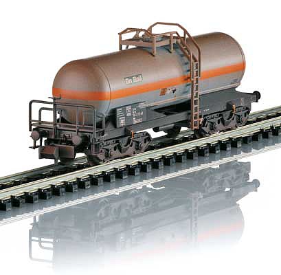 Trix 15581 N Scale Chlorine Gas Tank Car - Ready to Run - Minitrix -- On Rail #1 (Weathered, Era V; gray, orange, black)